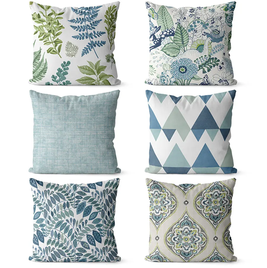 

Бесплатная доставка! Современный лист геометрический синий зеленый квадратный плед Подушка/almofadas Чехол 45 53 подростковый, Модный чехол для п...