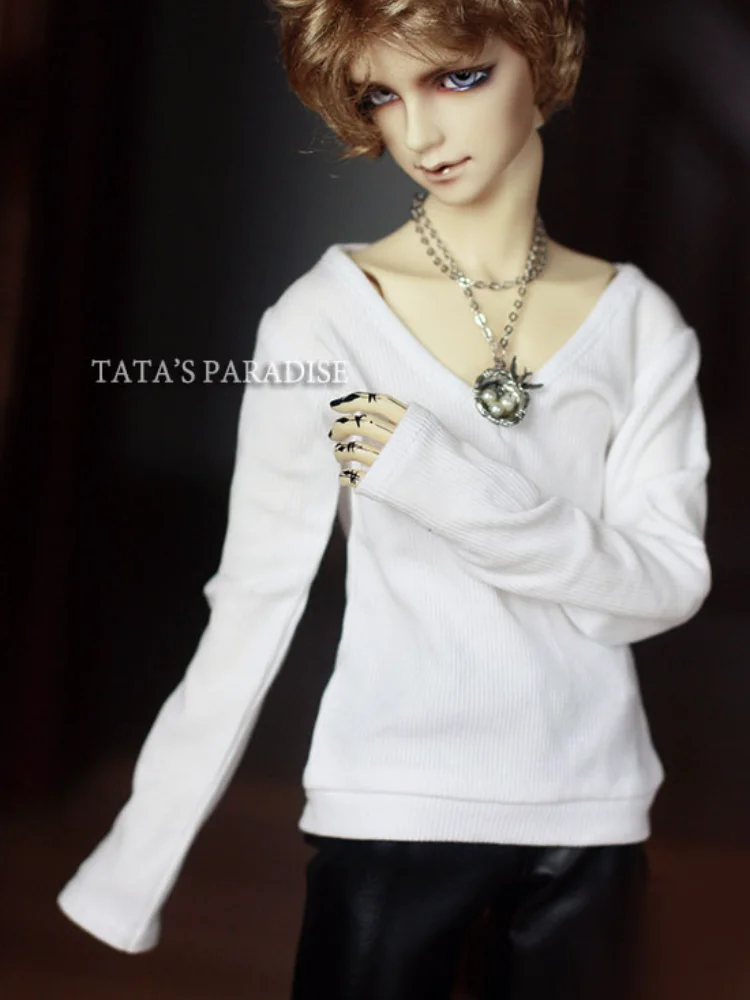 

Doll BJD clothes white vertical stripes fine thread V-neck T-shirt with back buckle for 1/3 1/4 BJD SD MSD SD17 Uncle doll size