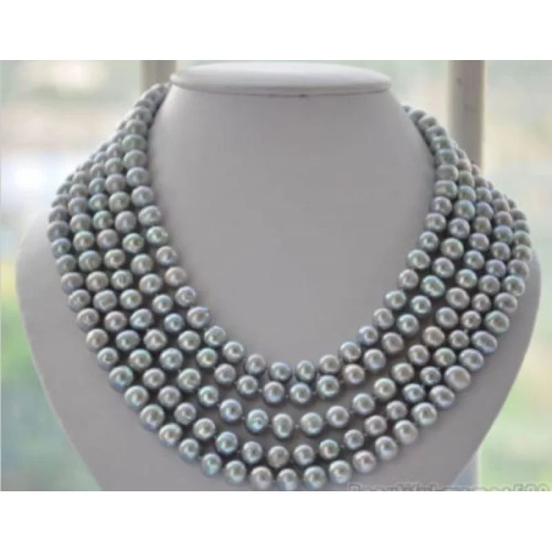 

long pearl nelace 100'' Hot 8-9mm freshwater gray pearl nelace 14K Gold Clasp