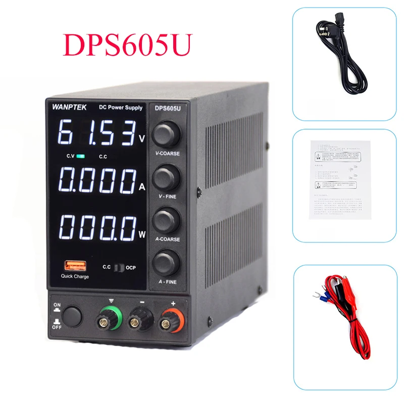 

WANPTEK DPS605U 0-60V 0-5A 300W Switching DC Power Supply 4 Digits Adjustable Mini Power Supply AC 115V/230V 50/60Hz