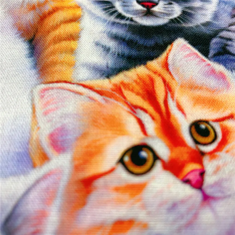 100% хлопчатобумажная ткань с розовыми мультяшными кошками семейный узор цифровым