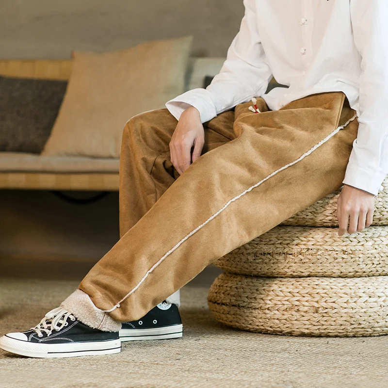 

Winter Velvet Pants Men's Artificial Fur Lined Pants Thickened Sweatpants Dstring Pants Wool Warm Pants 5Xl