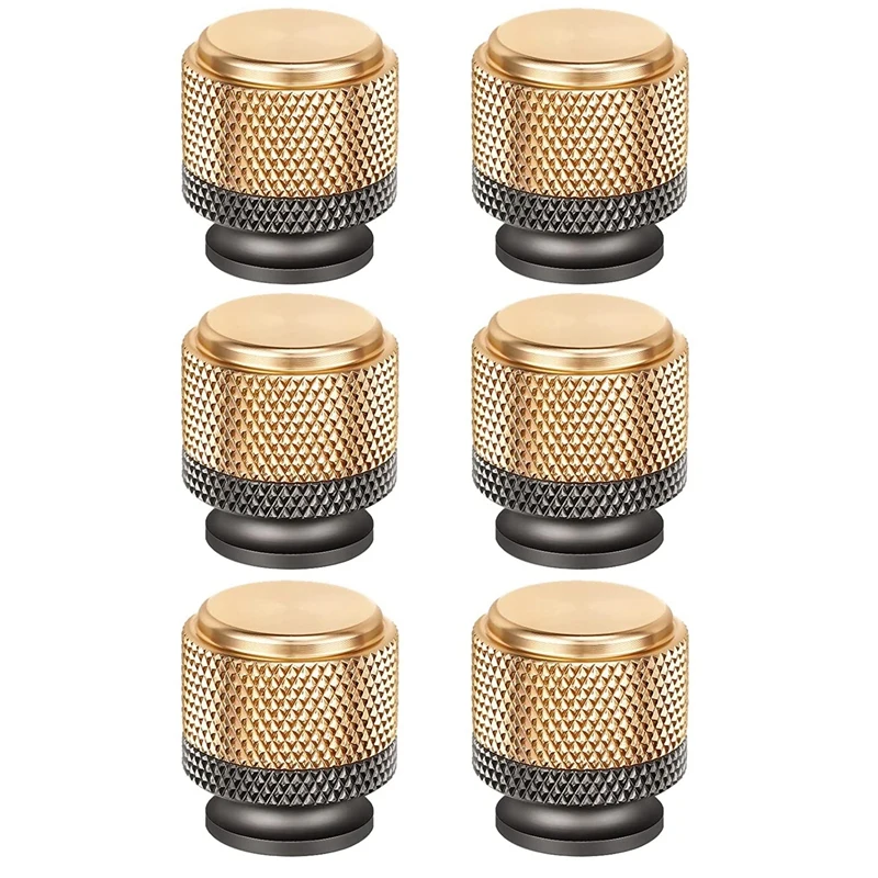 

6 Pack 1Inch Cabinet Knob Aluminum Knob For Drawer Pulls Gold And Grey Oxidation Finish With Diamond Pattern