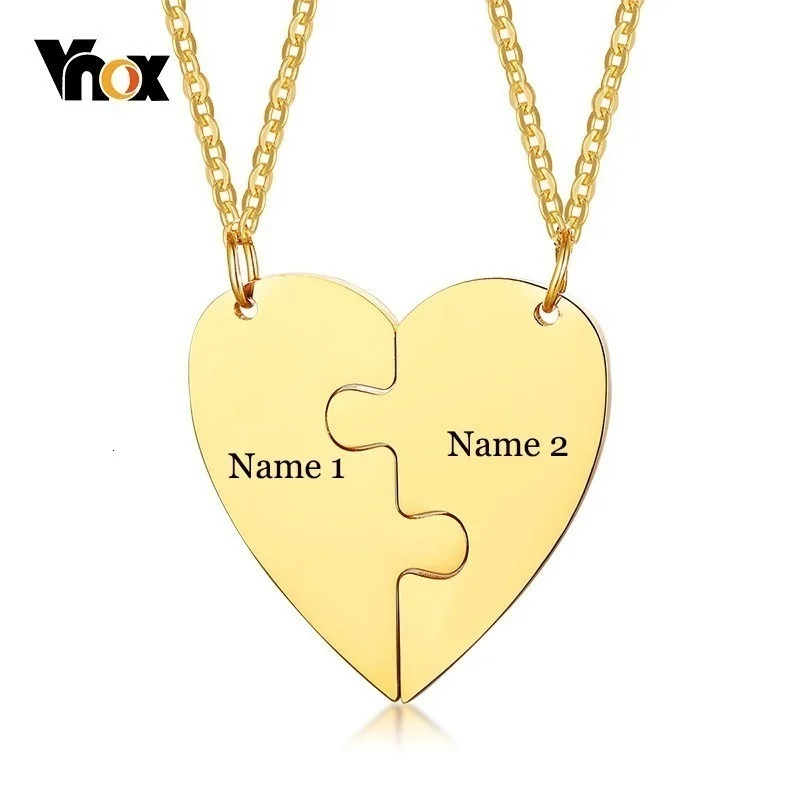 Vnox 2 Best Friends Heart Couple Necklaces Free Custom Engraving Name Love Gifts for Friendship Accessory