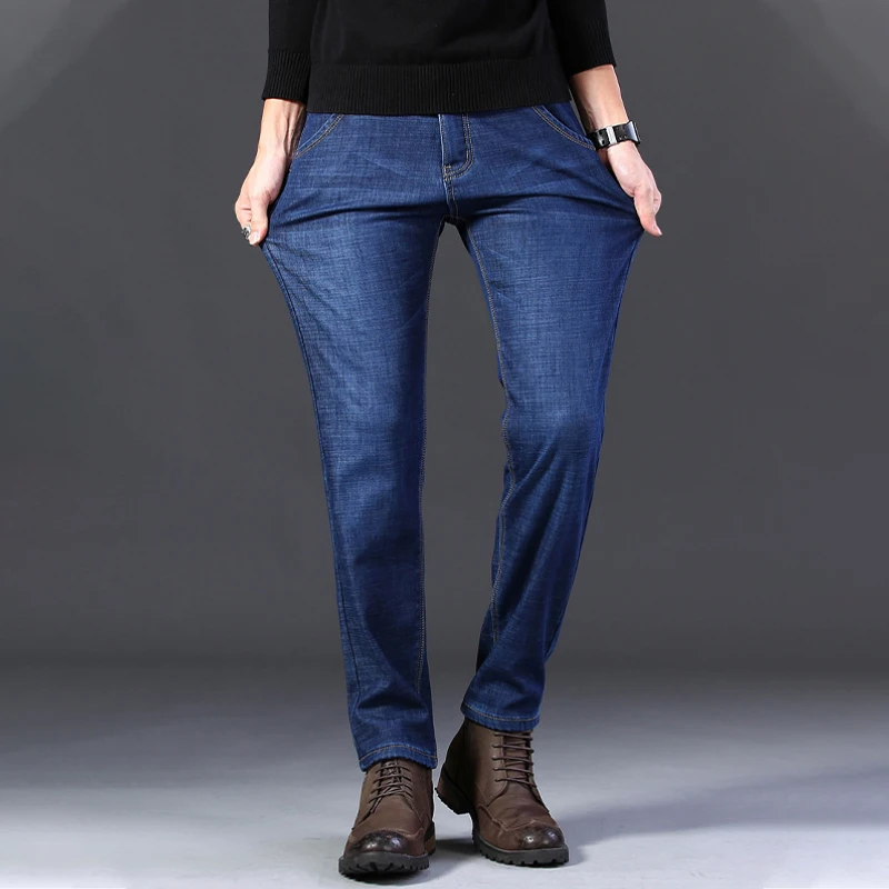 2022 Winter Brand Fit Straight Fleece Thick Warm Jeans Classic Youth Men's Business Casual High Street Denim Jeans New