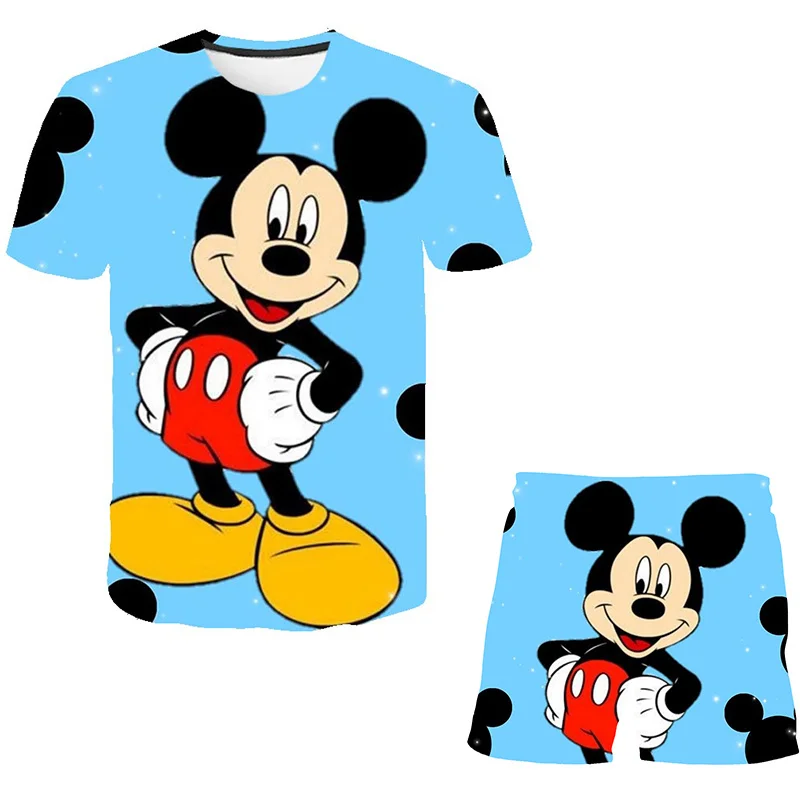 

Летний комплект из футболки с Микки Маусом и шортов для маленьких мальчиков и девочек
