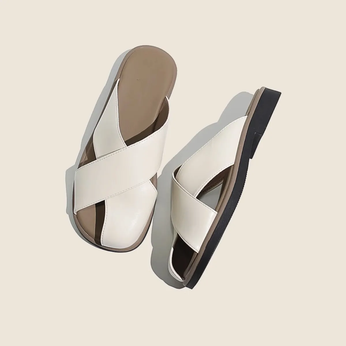 

Летние женские уличные тапочки с плоской подошвой Baotou Muller плетеные белые туфли с открытым носком Модные брендовые Бесплатная доставка