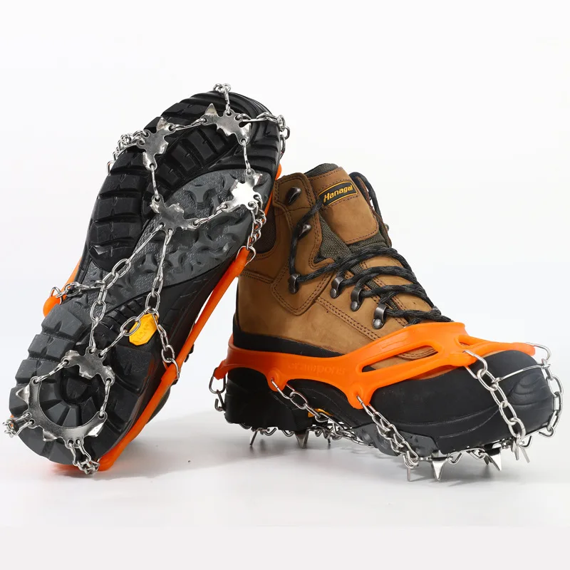 Anti Slip Climbing Snow Spikes Crampons Cleats Chain Claws Grips Boots Cover 8 Teeth Steel Ice Gripper Spike for Shoes  outdoor