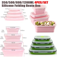4pcsset silicone rectangle lunch box collapsible bento box folding food container bowl 3005008001200ml for dinnerware