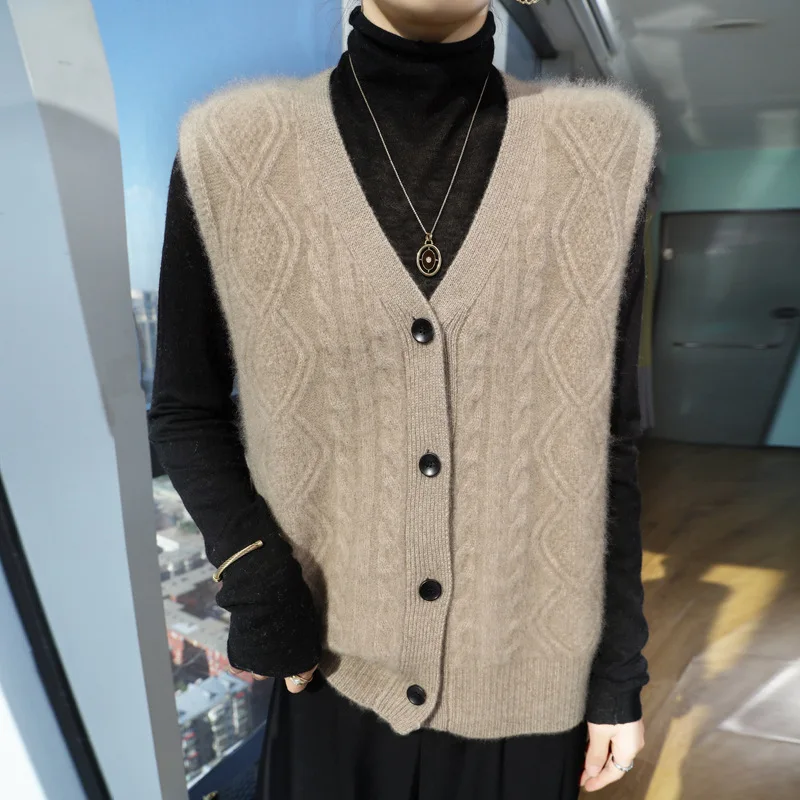 2024 осенне-зимний новый строгий шерстяной жилет без рукавов семиконтактное