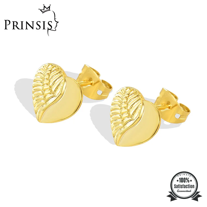 

PrinSis Korean Fashion Wing and Heart Shape Stud Earring Women Retro Ear Jewelry Ladies Girl Party Wedding Trendy Jewelry P116