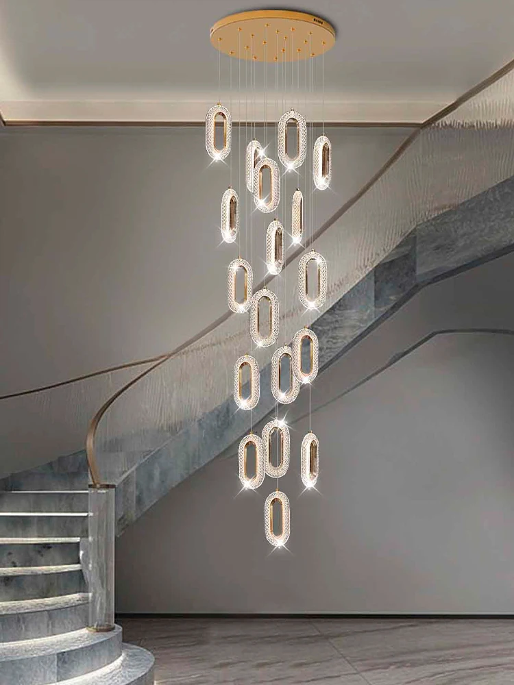 

Подвесной светильник для лестницы, Современная комнатная лампа для гостиной, дуплексная лампа для вестибюля отеля, роскошная овальная лампа