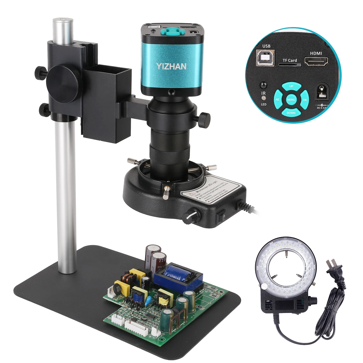 

USB Industrial Electronic Digital Video Microscope Camera 48MP 1080P 60FPS 2K + LED Light for Phone CPU PCB Repair