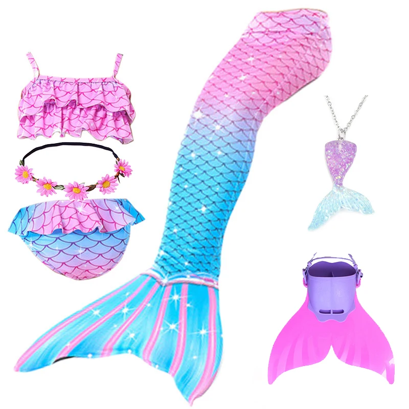 Summer Girl Mermaid Tail With Monofin Halloween Costume Princess Dress Swimsuit Bikini Bathing Suit for Swim images - 6