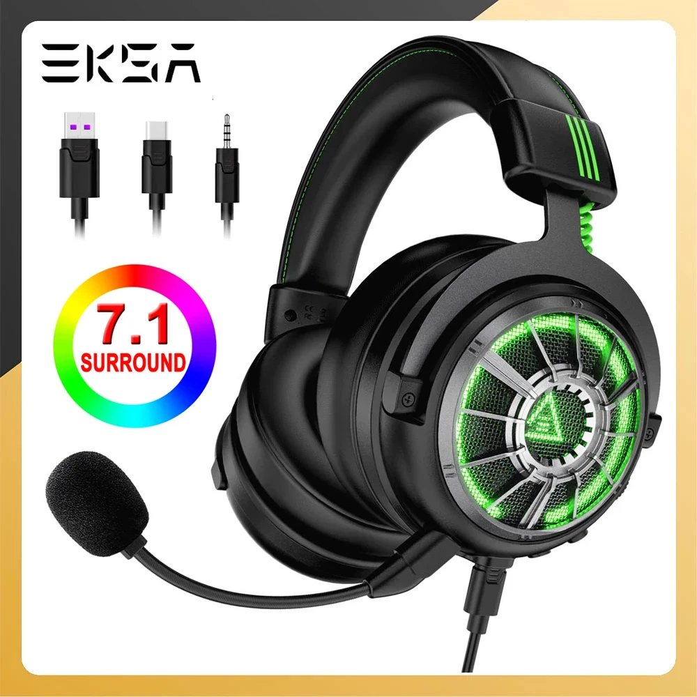 EKSA Virtual 7.1 Gaming Headset Deep Bass Over-Ear Headphones With Pluggable Microphone Noise Isolated For PC/Phone/PS4/XBox One