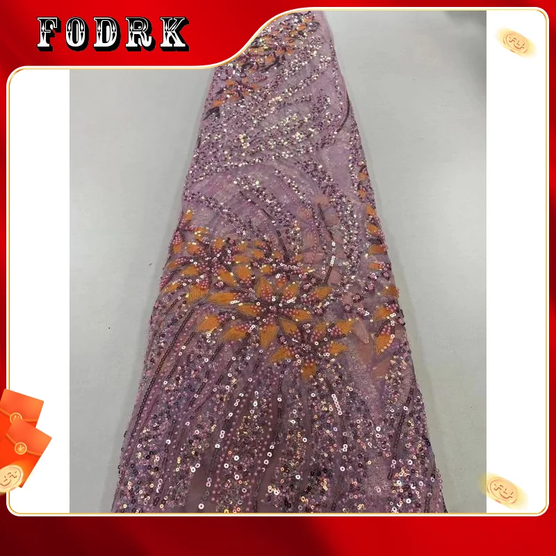 

French Tulle Lace Fabric 2023 High Quality 5 Yards Nigerian Women Wedding Dress Sequin Embroidery African Lace Fabric PL273-1