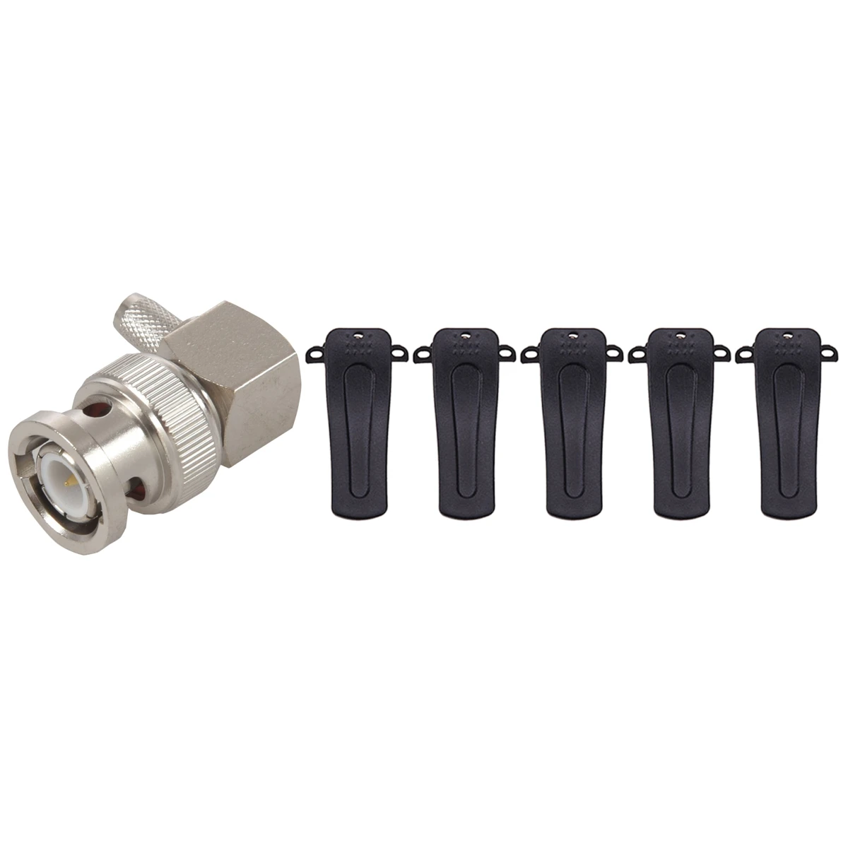 

1x BNC Male Plug Right Angle Crimp for RG58 RG400 RFC195 & 5PCS Belt Clip for H777 Hot Model Radio -666S