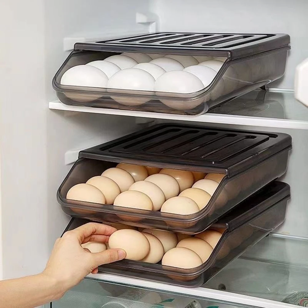 

Automatic Rolling Egg Storage Box Eggs Holder Basket Container Tray For Refrigerator Kitchen Organizers