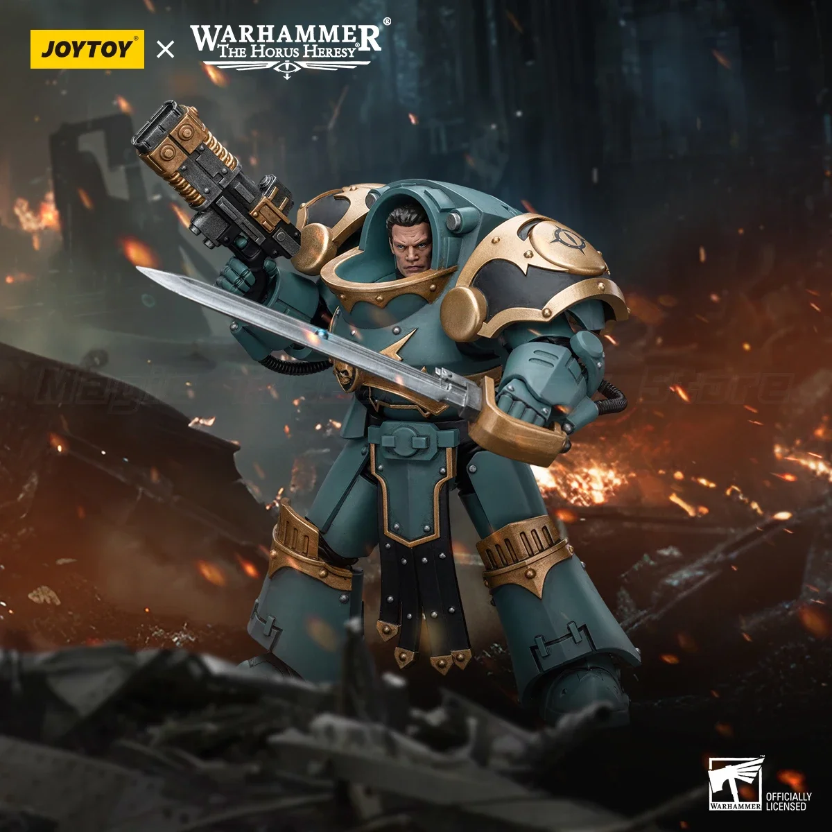 Фото В наличии: JOYTOY Warhammer 40K Sons of Horus Tartaros Terminator Squad Sergeant с Volkite Charger и Power Sword, фигурка 1/18 масштаба. №2