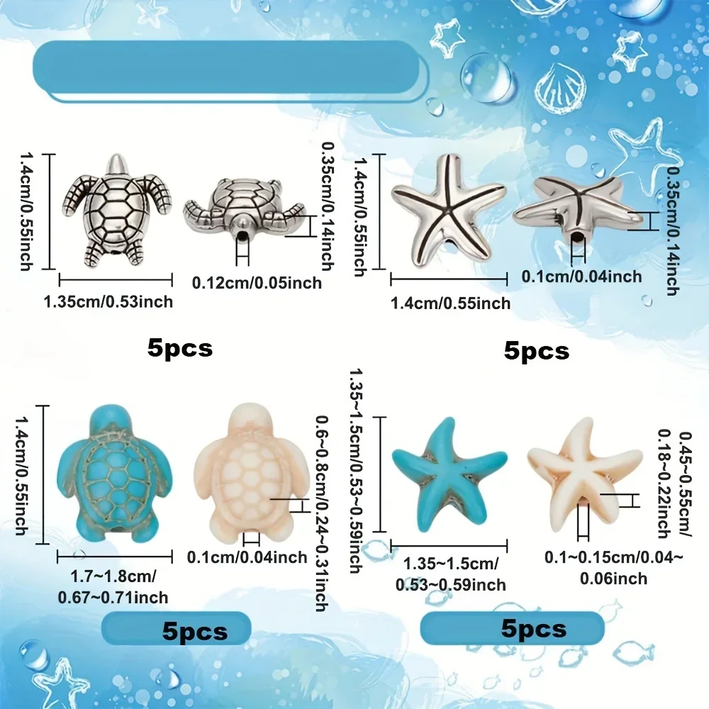 Бусины бирюзовые в виде черепахи морской звезды 20/40 шт.