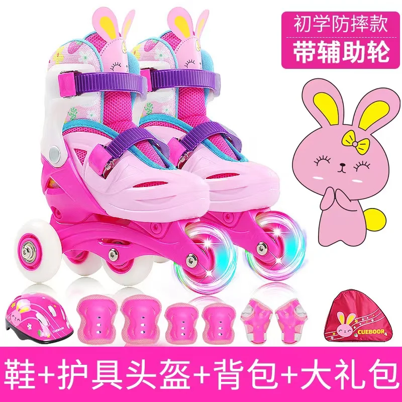 Adjustable Inline Skates Beginner Kids Girls Boys Roller Skate with Full Light Up LED Wheels Pink Blue Skating Sneaker