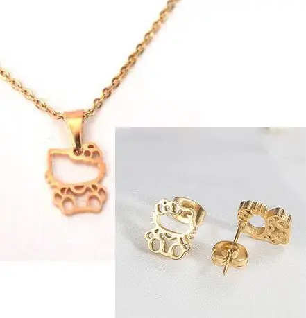 

Fashion Stainless Steel Set Cute Hollowed Cat Kids Chokers Statement Necklace Lucky Girl