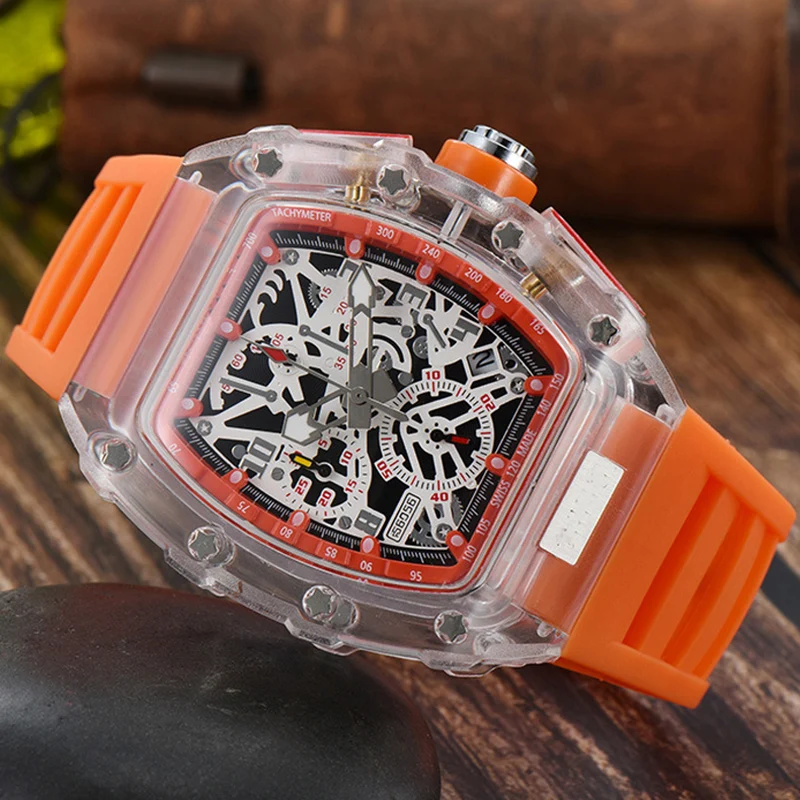 

Luxury Top Brand Watch For Men Military Chronograph Watches Quartz Wristwatch Man Transparent Case Luminous Male Tonneau Clock