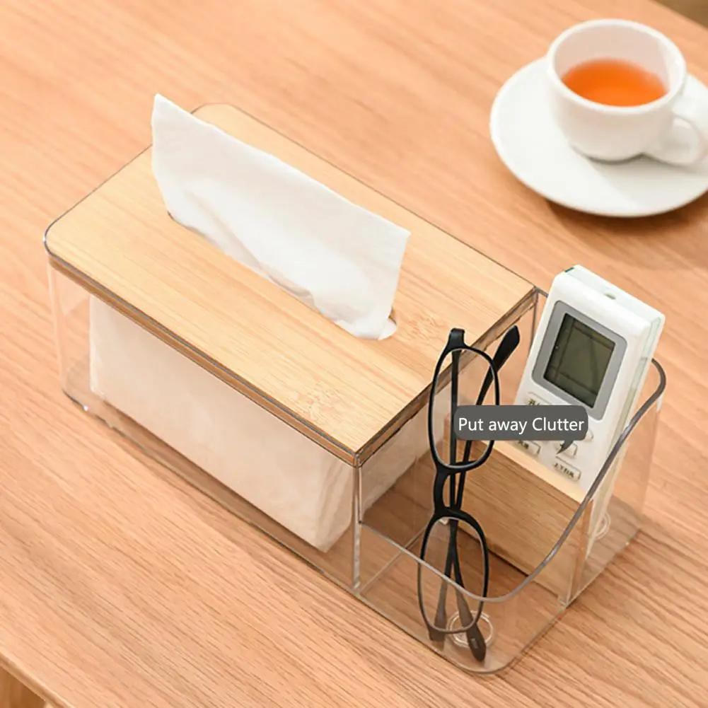 

Napkin Case Useful Elegant Light Luxury Transparent Tissue Box with Wood Cover for Living Room Napkin Box Tissue Box