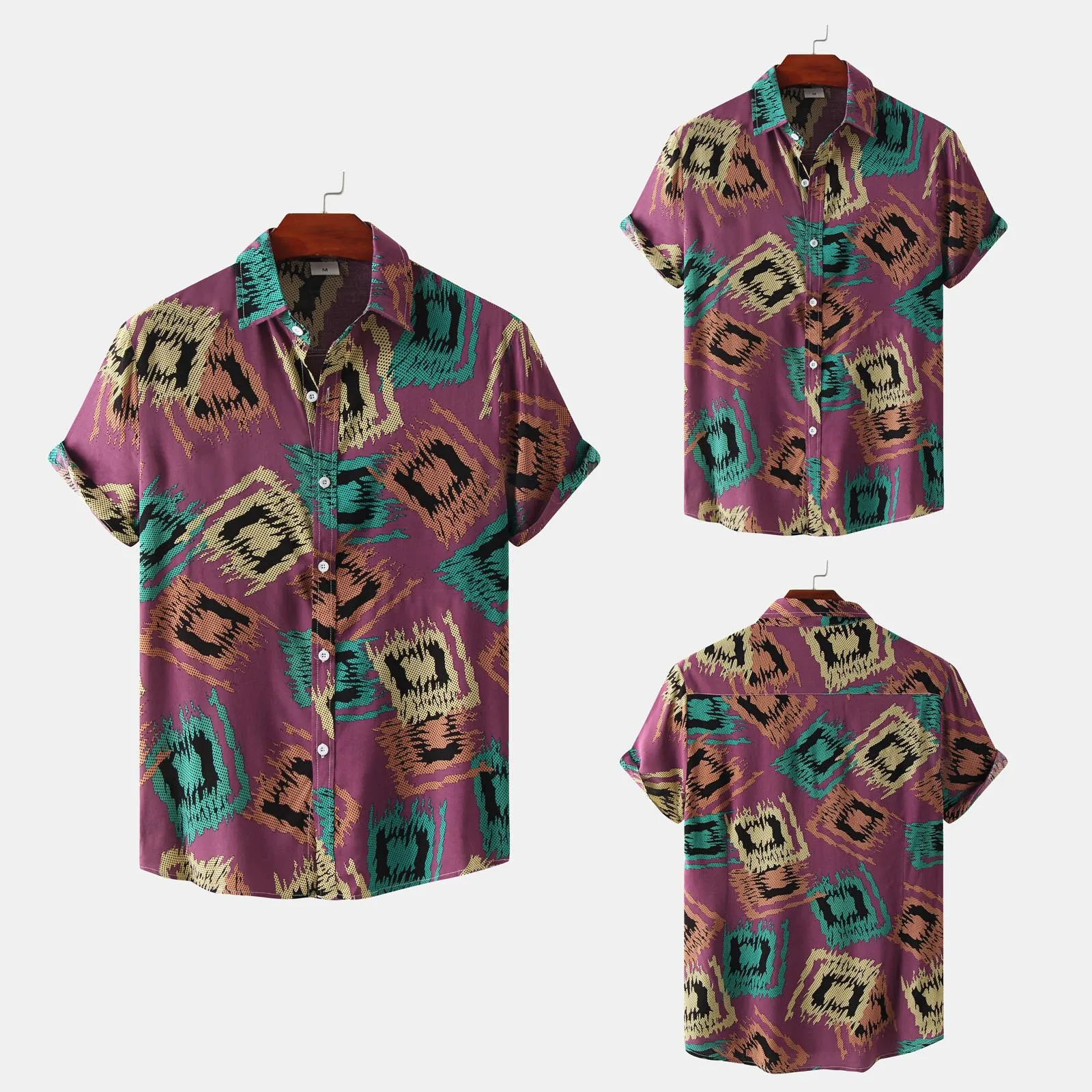 

Mens Shirts Mens Fashion And Leisure Printing Buckle Lapel Short Sleeve Shirt Top