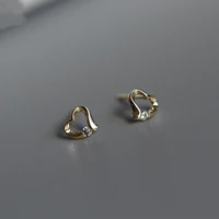 all matched 925 sterling silver simple heart with zircon stud earrings women creative personality 14k gold plating jewelry