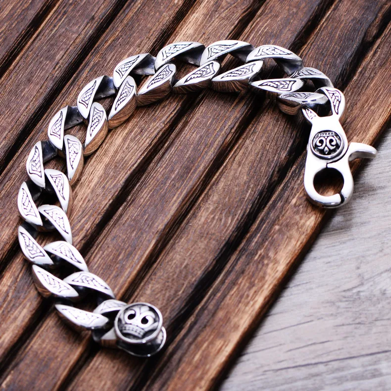 

SO Silver Color Trendy Cool Jewelry Retro Wide-faced Ring Buckle Domineering Men's Heavy Silver Bracelet Fashion Accessories