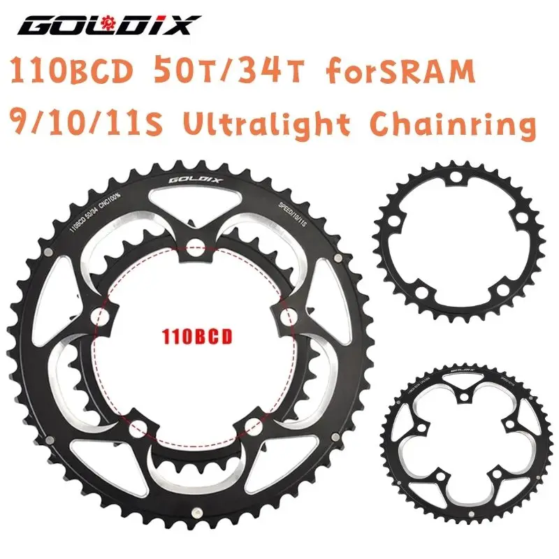 GOLDIX 110BCD 50T/34T forSRAM FSA Chainring Road Bicycle Chainwheel Plate Double Round ChainRing 9/10/11S Ultralight Bike Parts