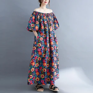 Vintage One-shoulder Dress Women's Clothing 2022 New Summer Dress Short Sleeve A-line Holiday Floral Dress D1873