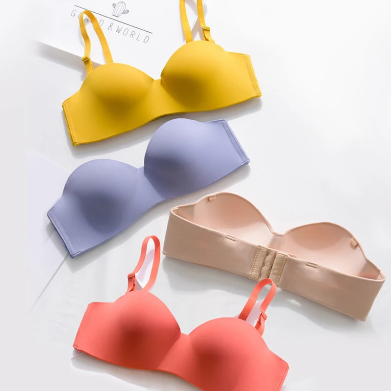 

Women's Sexy Seamless Push Up Bra Wirefree Bralette Detachable Adjustable Shoulder Strap Female Macaroon Solid Color Lingerie