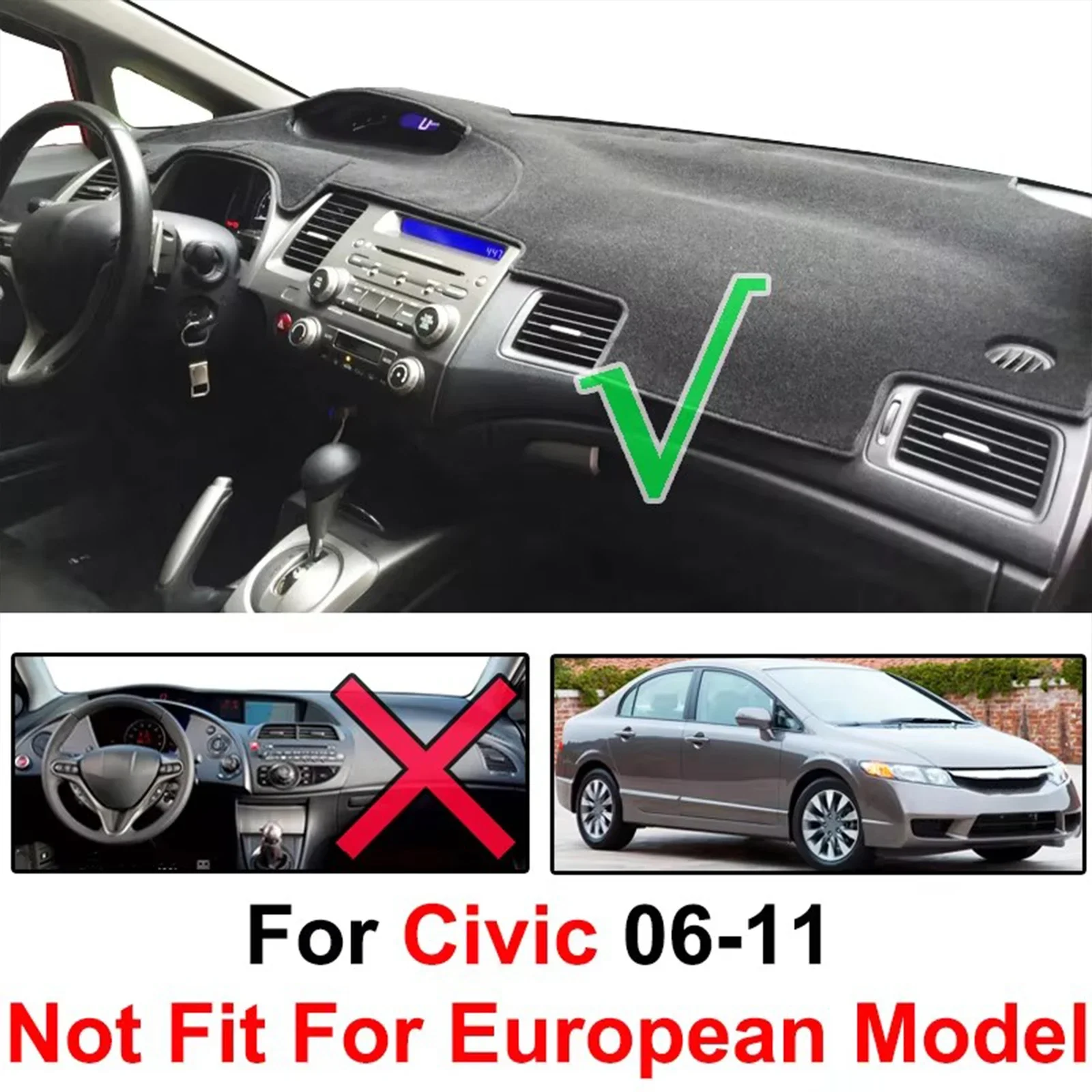 Фото Для Honda Civic 2006 2007 2008 2009-2011 8-го поколения ​ ​ Защитный коврик-накладка на приборную панель автомобиля от солнца и грязи №2