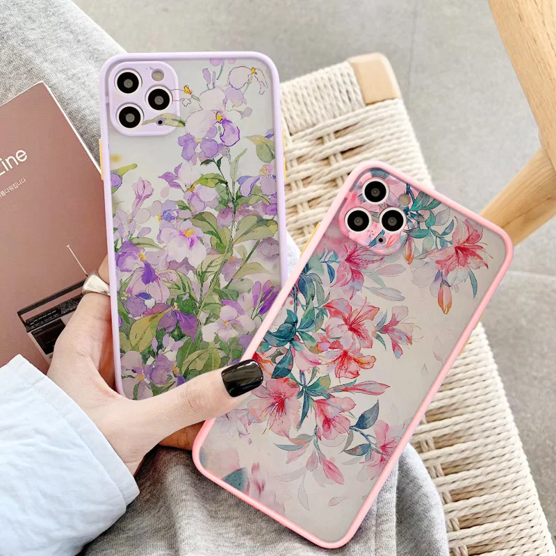

Vintage Leaves Flower Phone Case For iPhone 8 7 Plus SE 2 12 11 13 Pro Max Ink Flower For iPhone X XR XS Hard Shockproof Covers