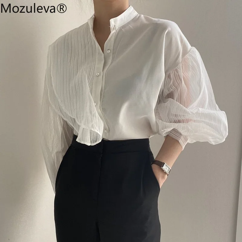 

Mozuleva Women Shirt Long Sleeve Loose Woman Clothes Elegant Ladies White Shirts 2022 Spring Autumn Basic Work Wear Tops