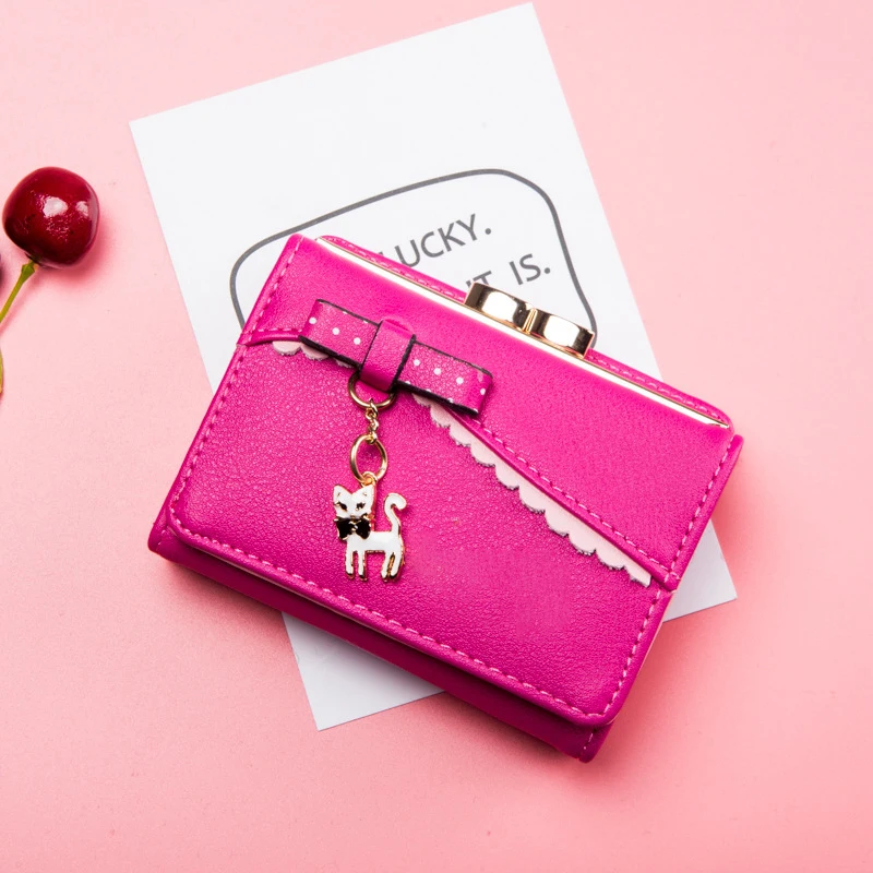 Ladies Wallet Cute Female Short Japanese and Korean New Cat Mini Pendant Student Small Wallet Metal Coin Purse Card Holder