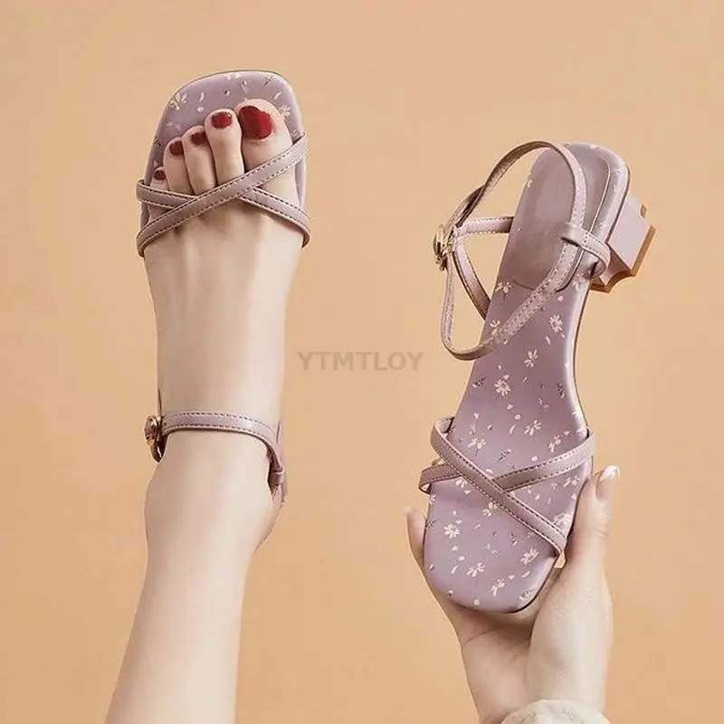 

Block Heels Buckle Strap 2021 Summer Women's Shoes Sandals All Match Female Beige New Fashion Comfort Ytmtloy Sadalias Femininas