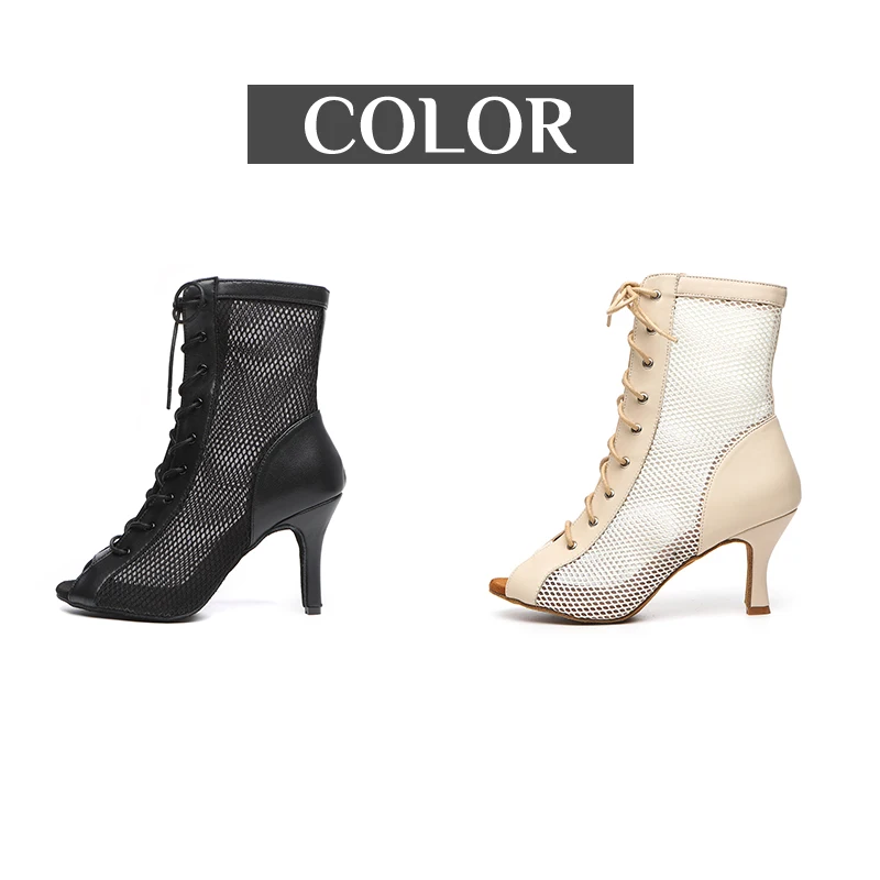 DKZSYIM Woman Dance Shoes Black Latin Dance Shoes Salsa Tango Ballroom Dancing Shoes Girls High Top Dance Boots Heels 6cm-9cm