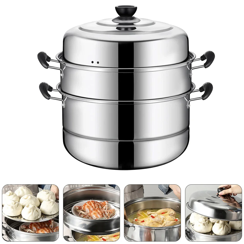 

Stainless Steel Steamer Cookware Pot Convenient Kitchen Stockpot Home Stackable Steaming Useful Induction Pans