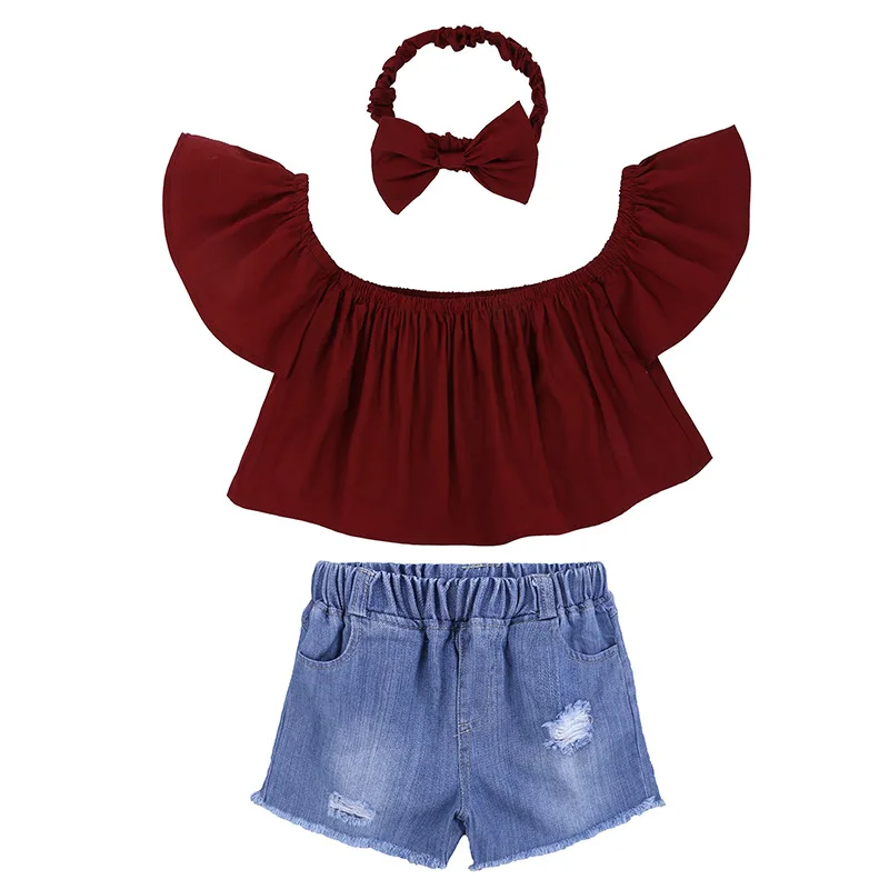 

Girls Clothing Sets New Summer Sleeveless T-shirt+Denim Shorts 2Pcs for Kids Clothing Sets Baby Clothes Outfits for 1-7 Years