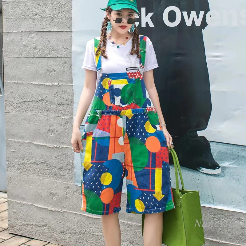 

Suspender Pants Women's Summer Casual Printed Loose Work Clothes 2022 Shoulder Strap Half Trousers Lady Outfits