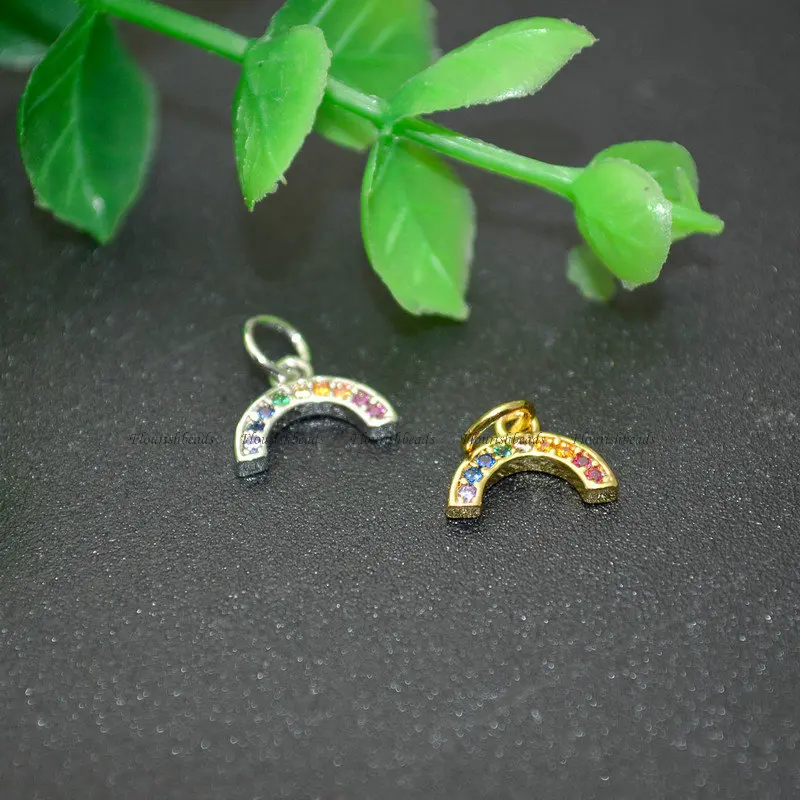 

Colorful CZ Zircon Beads Paved Half Round Rainbow Bridge Charms DIY Jewelry Makings Chic Bracelet Charms 20pcs