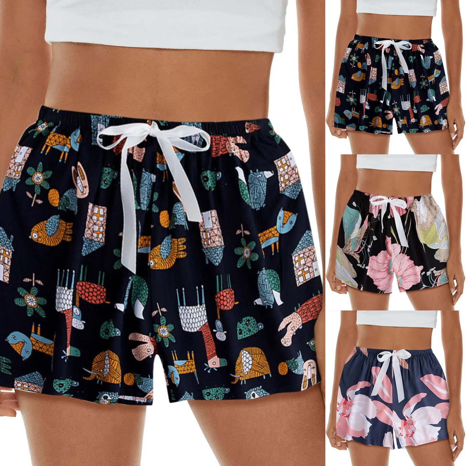 

Women Shorts Summer Casual Elastic Waist Shorts Loose Wide Leg Quick Drying Lightweight Sleep Shorts Chic Lady Floral Shorts