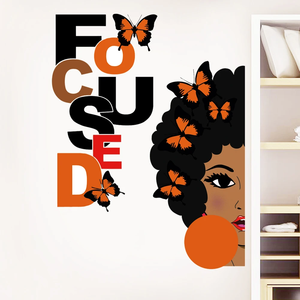 

Черная Девушка Бабочка Наклейка на стену украшение Африканский Американский афро ребенок спальня Искусство позитивная мотивация детская ...