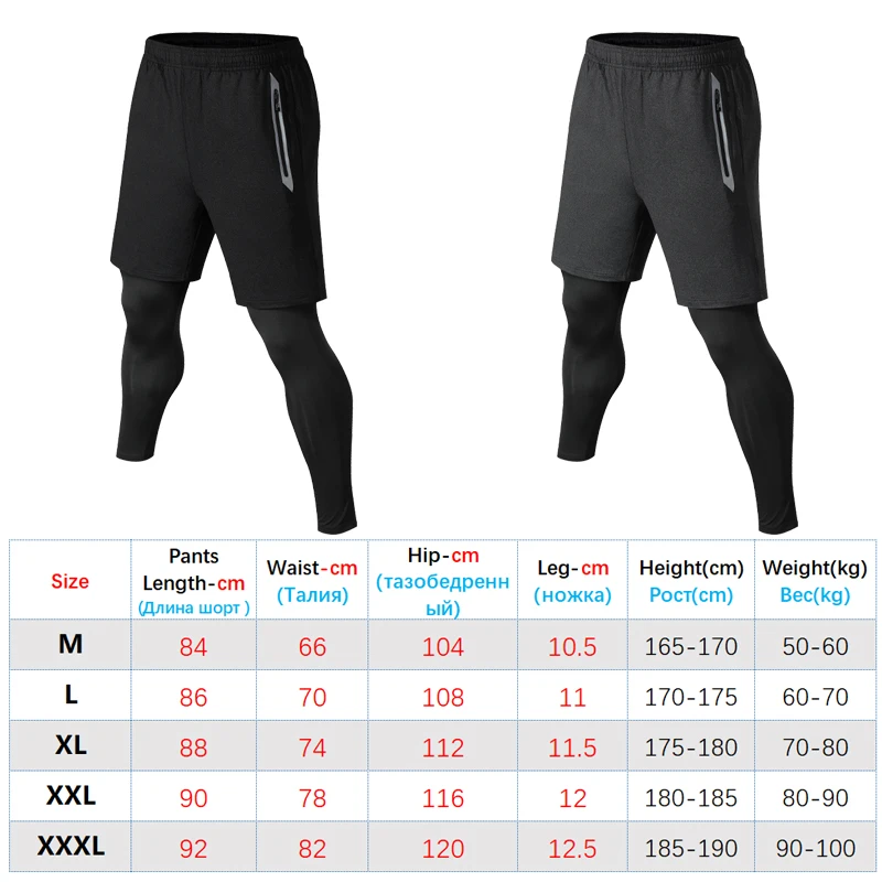 Men Sports Trouser 2 In 1 Compression Training Legging Breathable Joggers Zip Pockets Running Double Deck Fitness Gym Pants