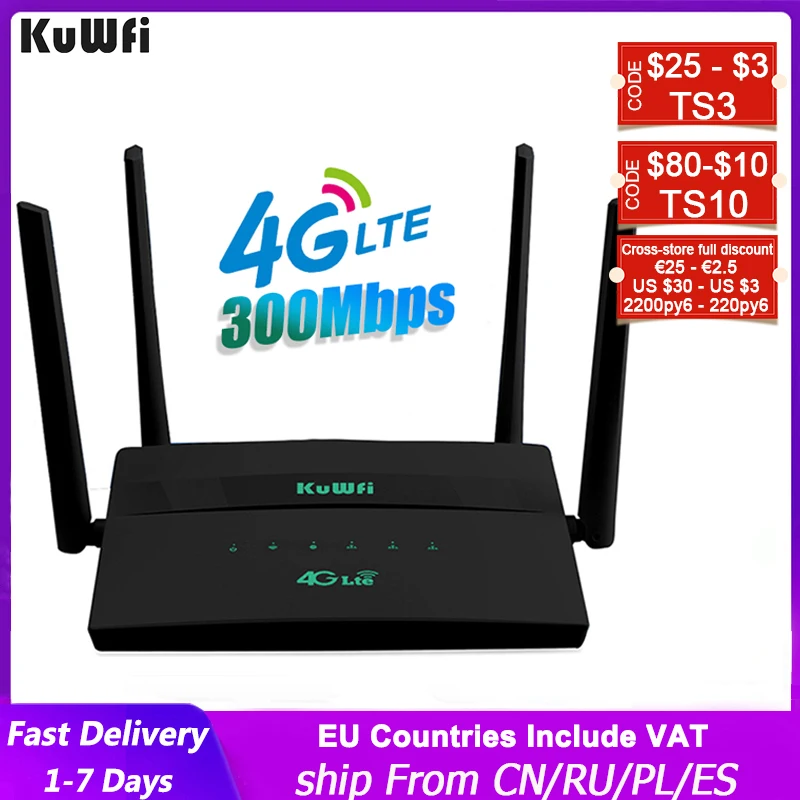 KuWFi 4G Wifi роутер 300Mbps wi fi с сим картой Supпорт 32 WiFi пользователи вай фай репитер wifi