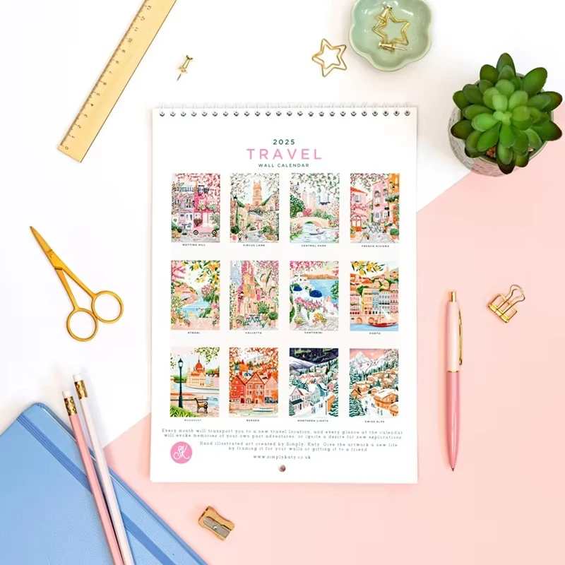 Романтический туристический новый календарь 2025 настенный новогодний подарок