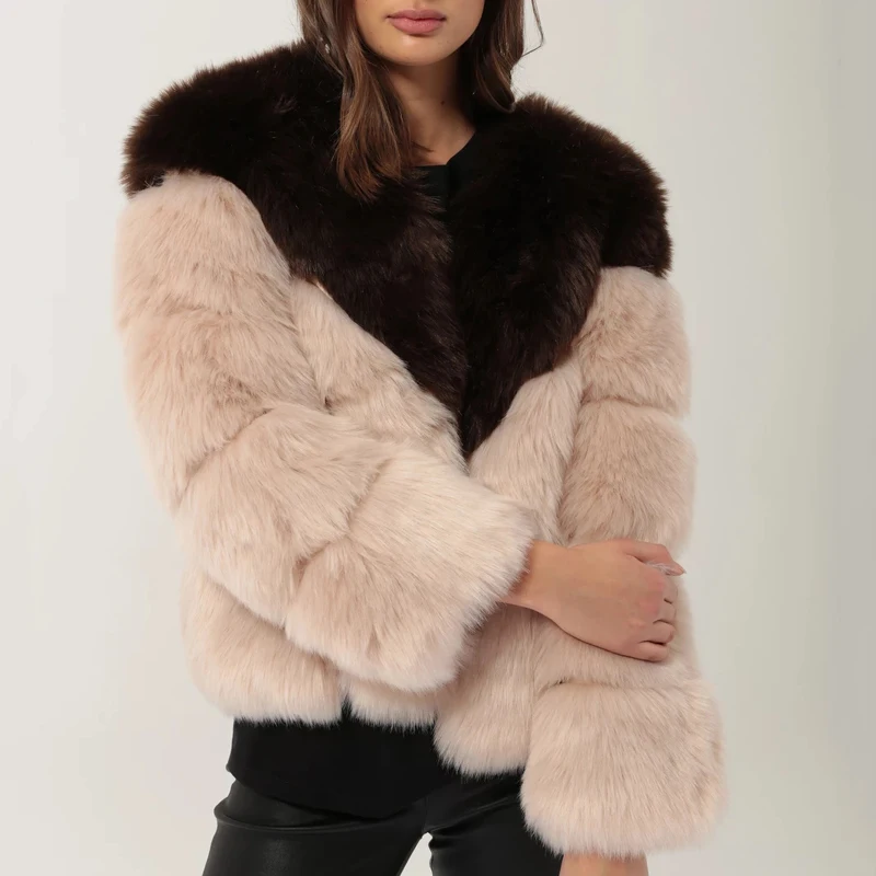 Fashion Luxury Fluffy Overcoat Warm Thicken Fur Coat Winter Women Faux Fox Fur Jackets Coats Streetwear Fake Fur Splicing Jacket